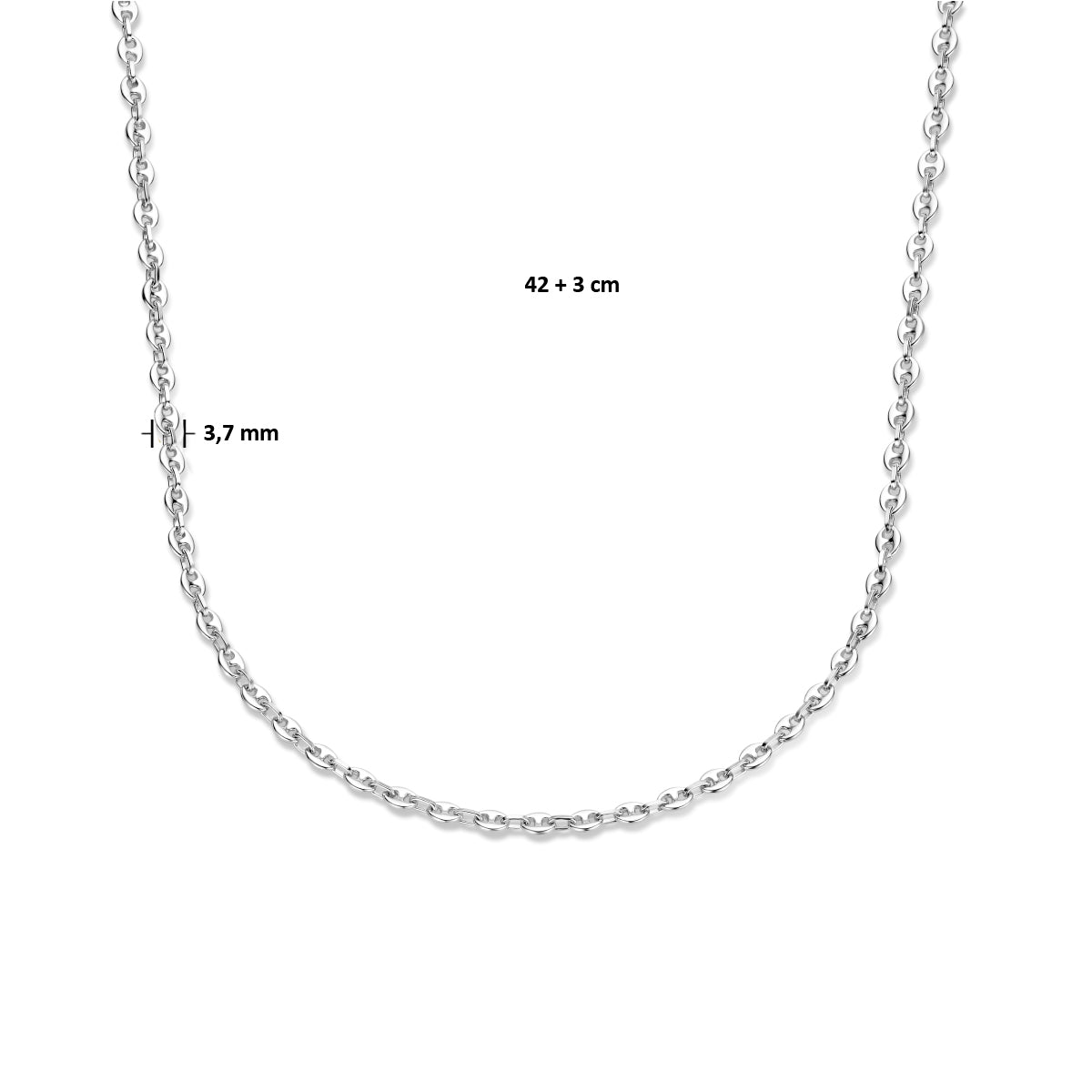 Kaffeebohnenkette 3,7 mm 42 + 3 cm Silber rhodiniert