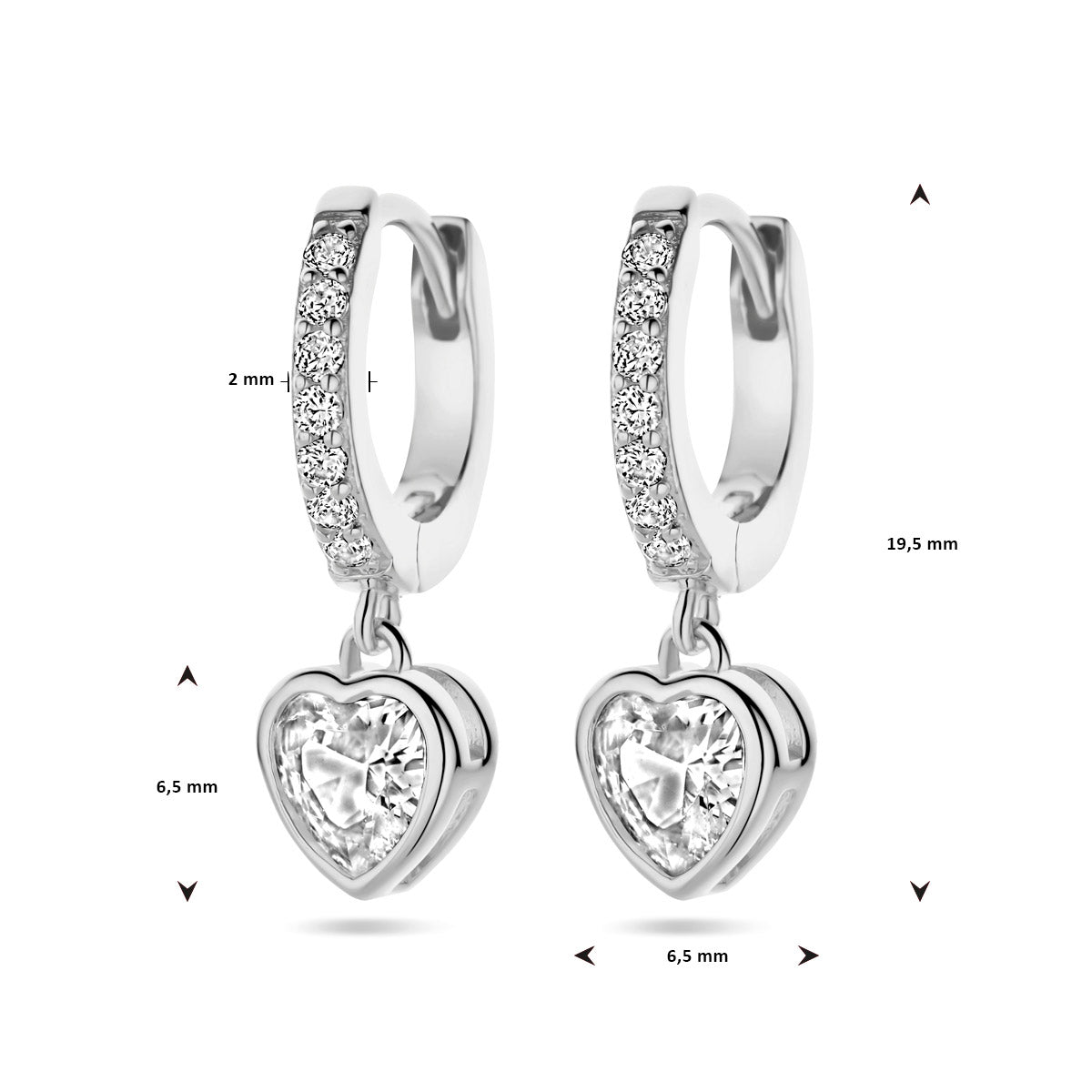 Ohrringe Herz Zirkonia Silber rhodiniert