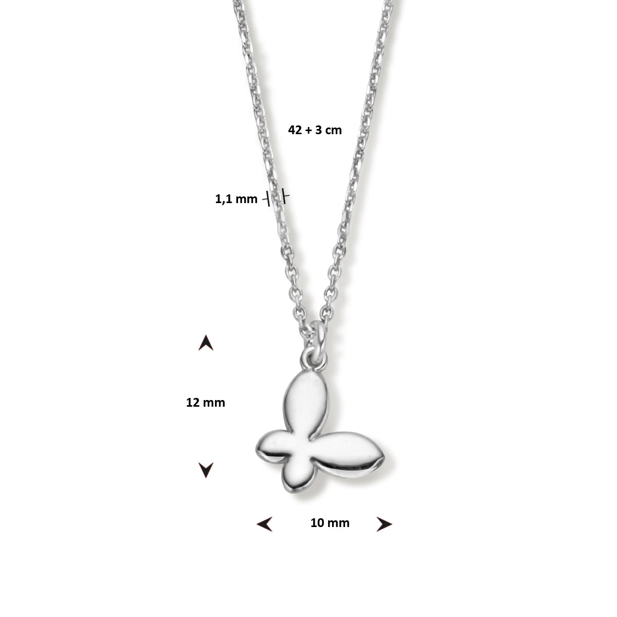 Schmetterlingskette 42 + 3 cm Silber rhodiniert