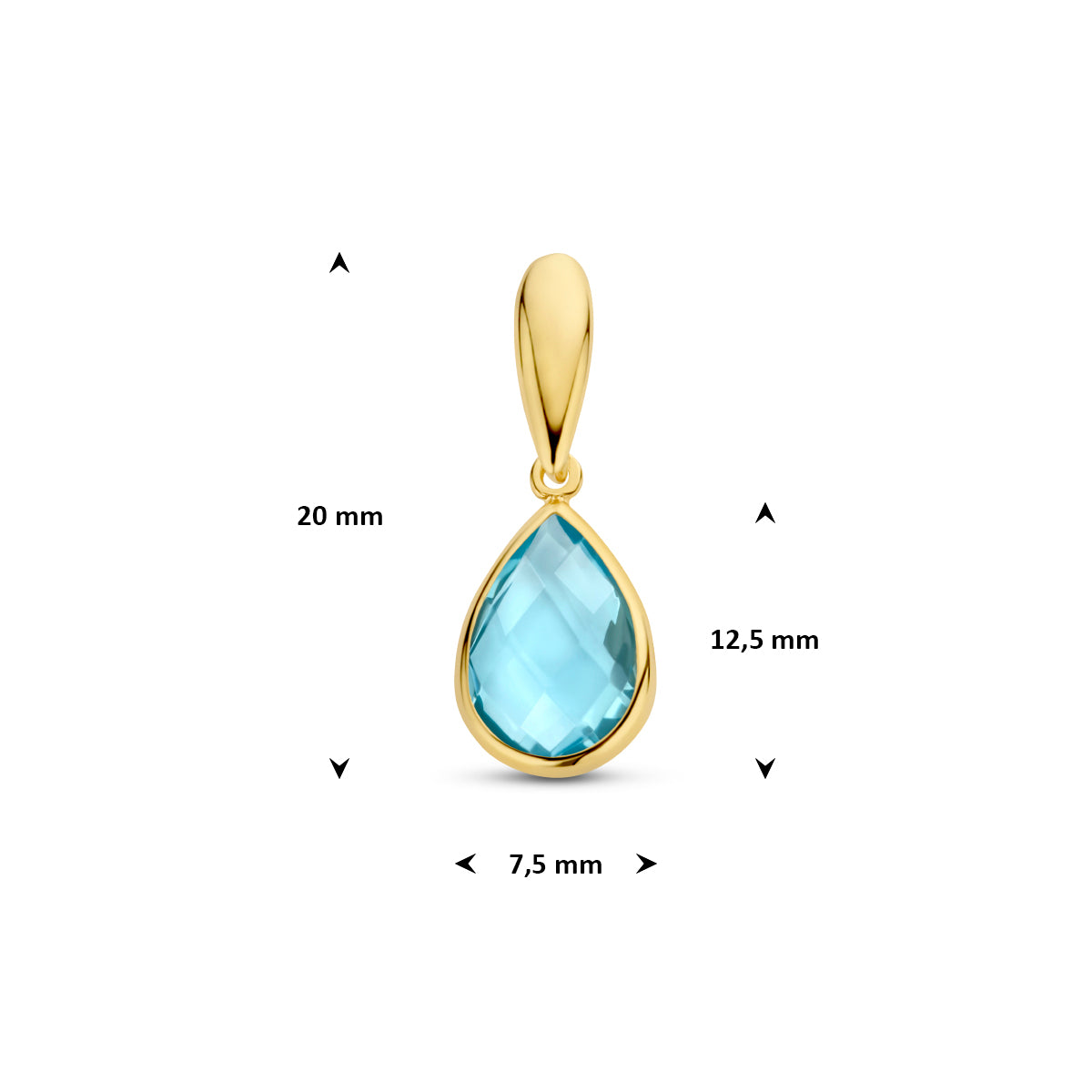 9k hanger blauw topaas 12,5 mm 9K geel - druppel/komma/pegel