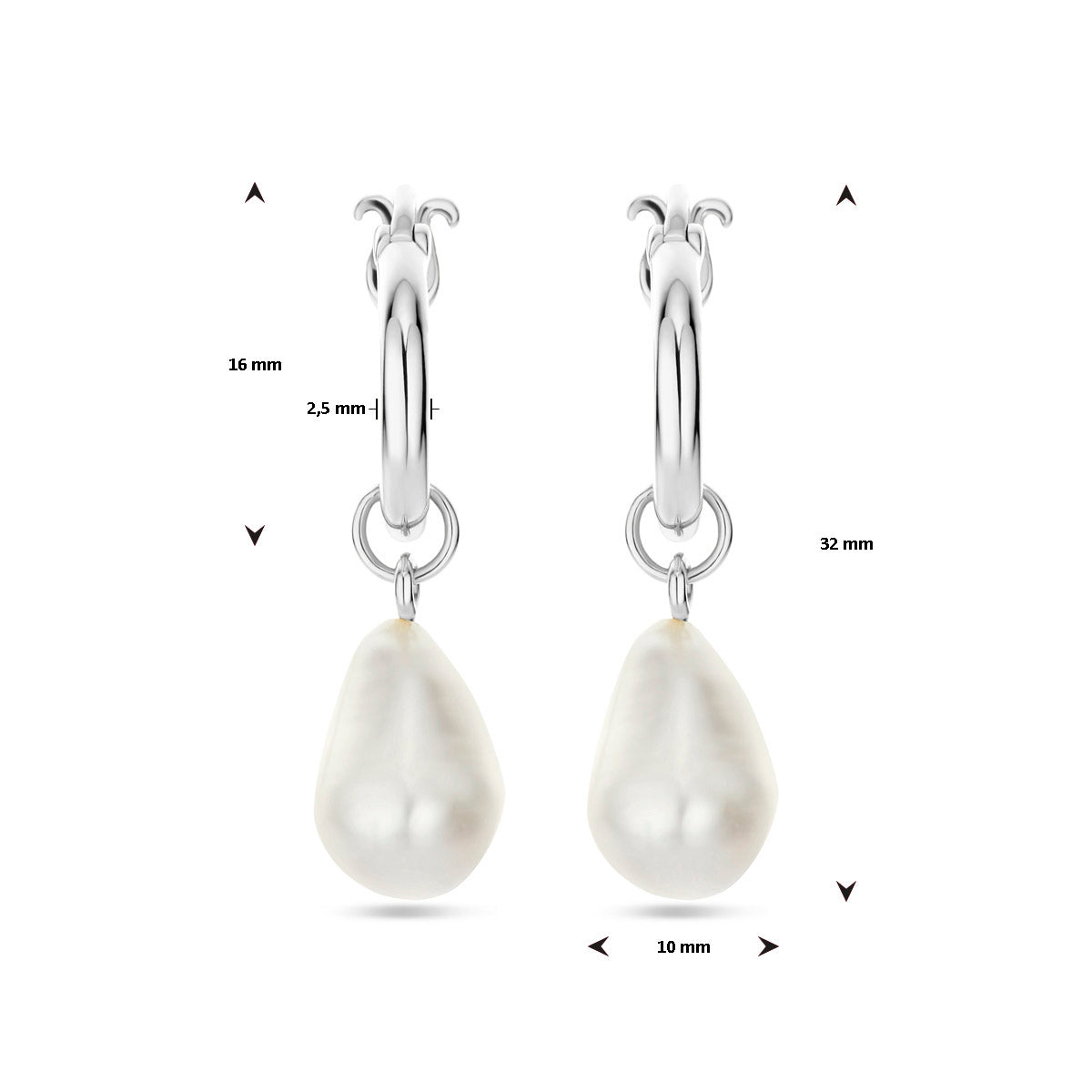 Ohrringe Barockperle 32 mm rhodiniertes Silber