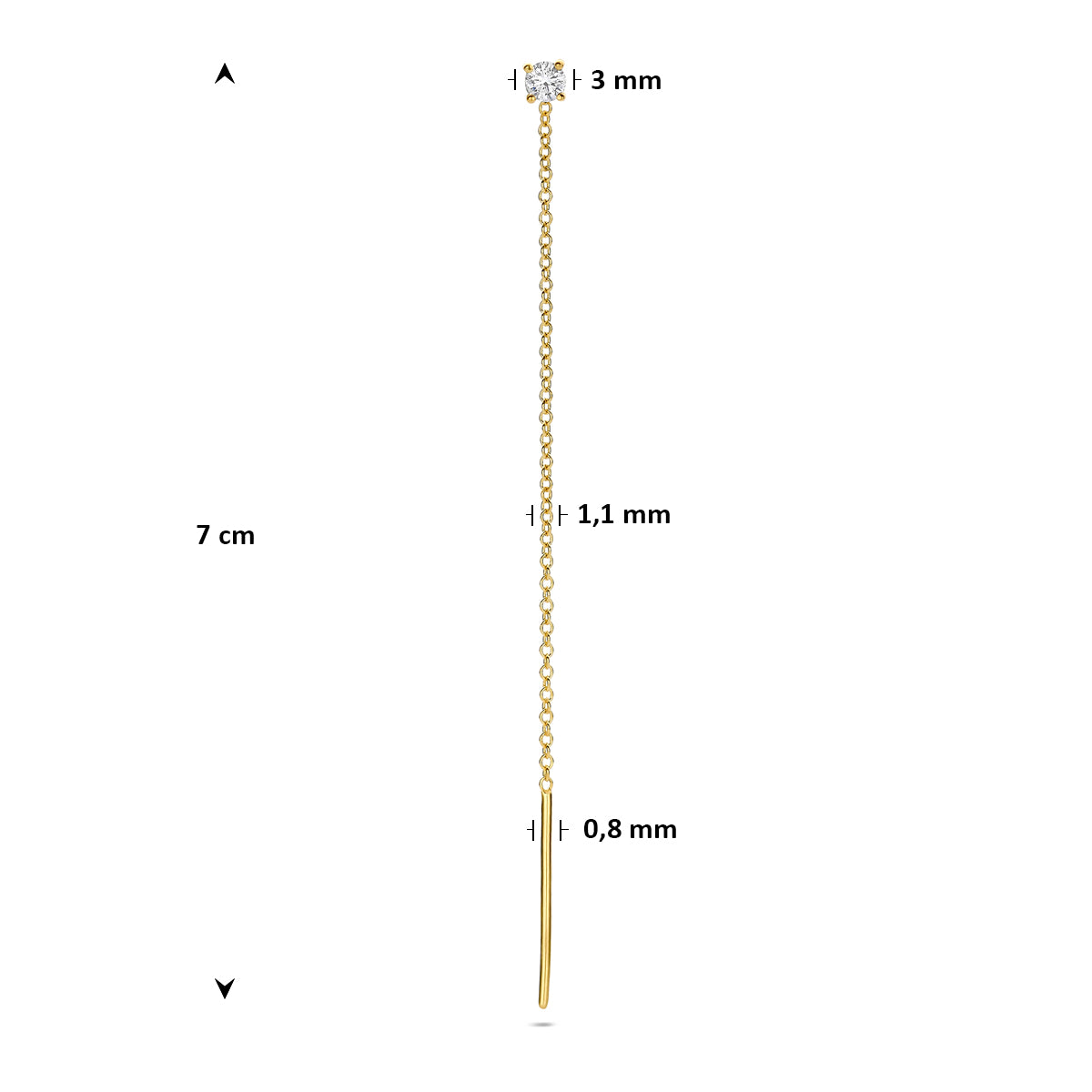 doortrekoorbel diamant 0.10ct h si per stuk 7 cm 14K geelgoud