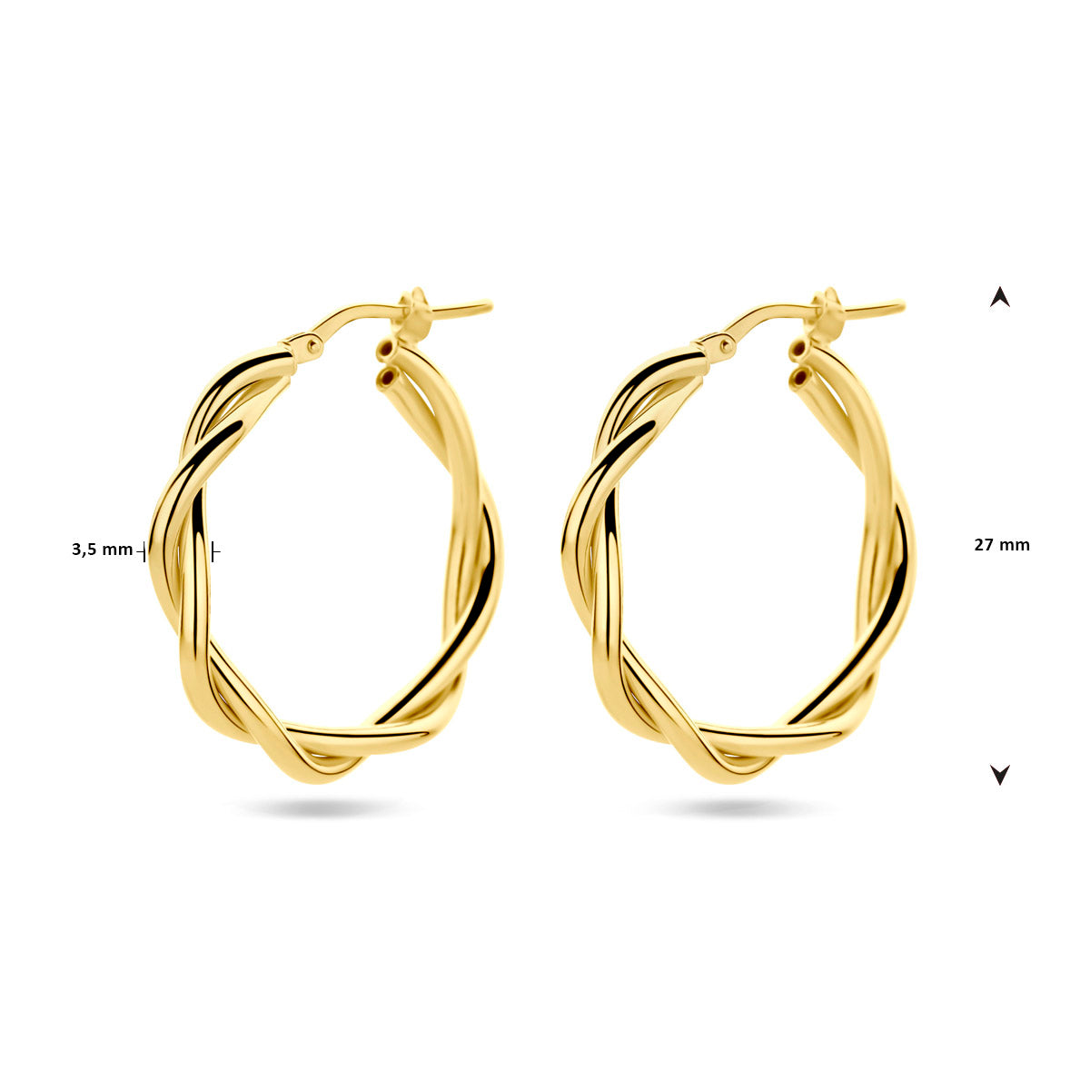 oorringen 3,5 mm gedraaide buis 1 micron zilver verguld (geel)