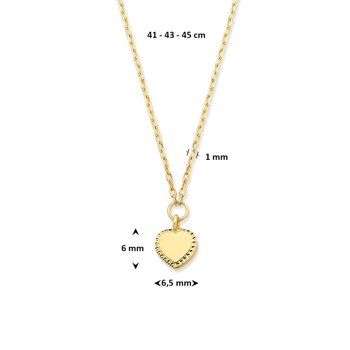 Halskette Herz 41 - 43 - 45 cm 14K Gelbgold