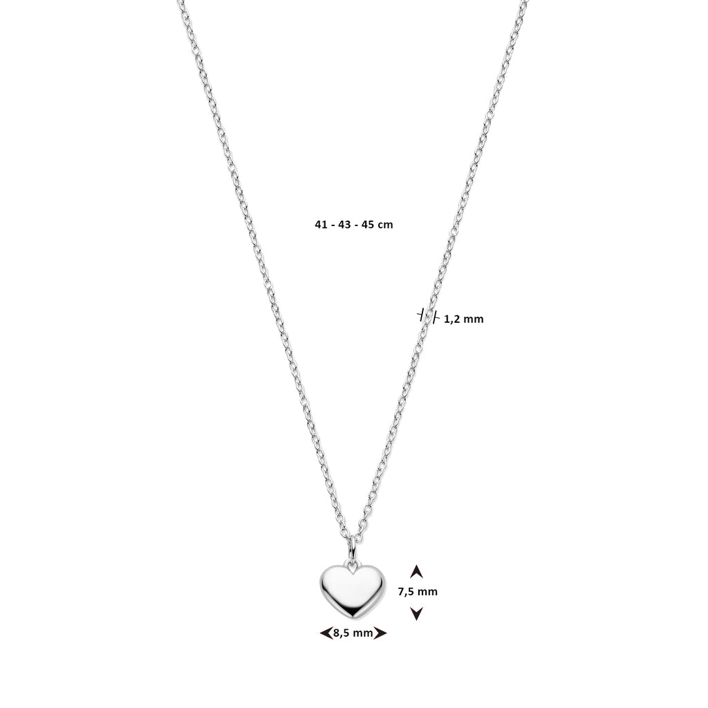 collier hartje 41 - 43 - 45 cm zilver gerhodineerd