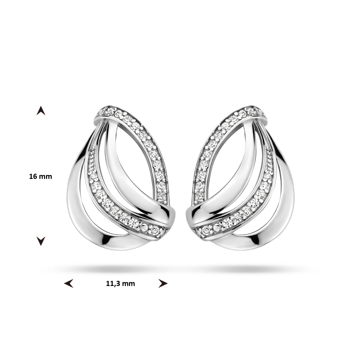 oorknoppen zirkonia zilver gerhodineerd