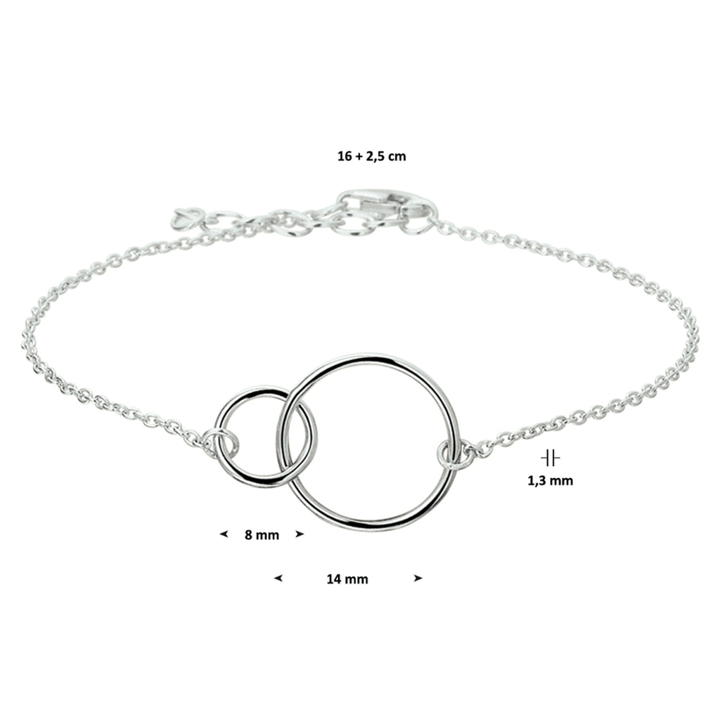 Armband Kreise 1,3 mm 16 + 2,5 cm Silber rhodiniert