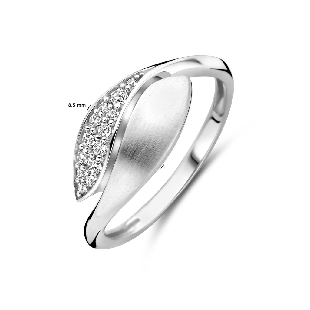 ring zirkonia poli/mat 8,5 mm zilver gerhodineerd