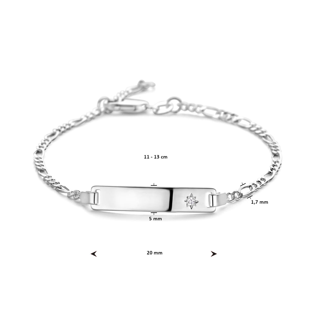 Gravurarmband Figaro Zirkonia Plättchen 5,0 mm Silber Weiß