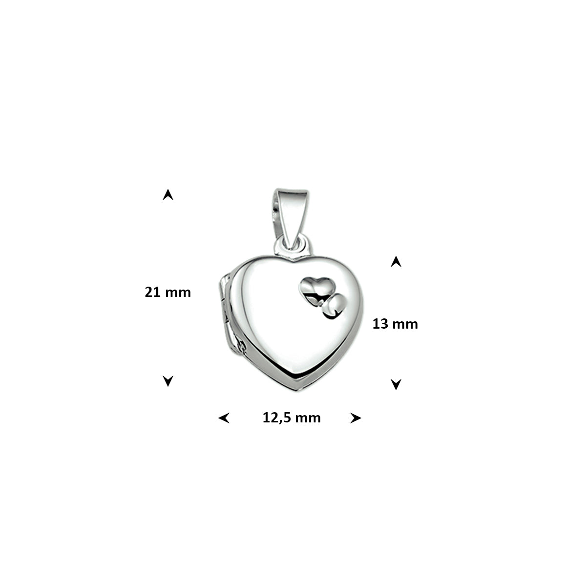 medaillon hart 13 mm zilver gerhodineerd
