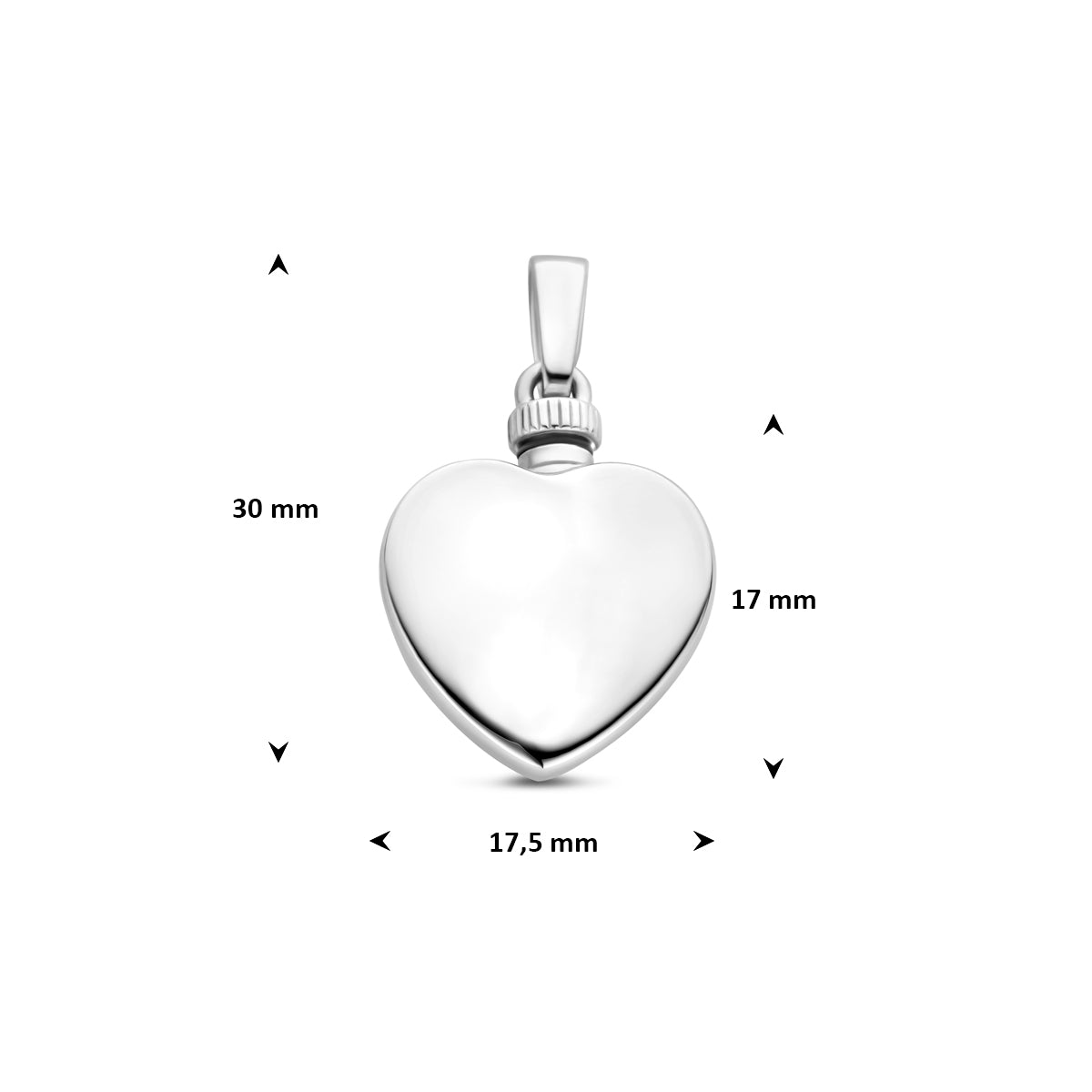 urnhanger hartje 17 mm zilver gerhodineerd