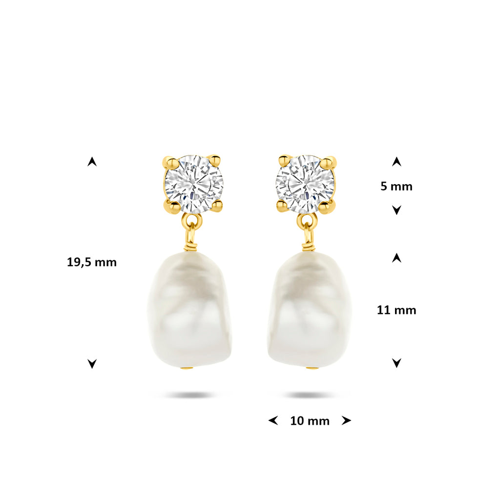 Ohrhänger Perle und Zirkonia 19,5 mm 1 Mikron silbervergoldet (gelb)