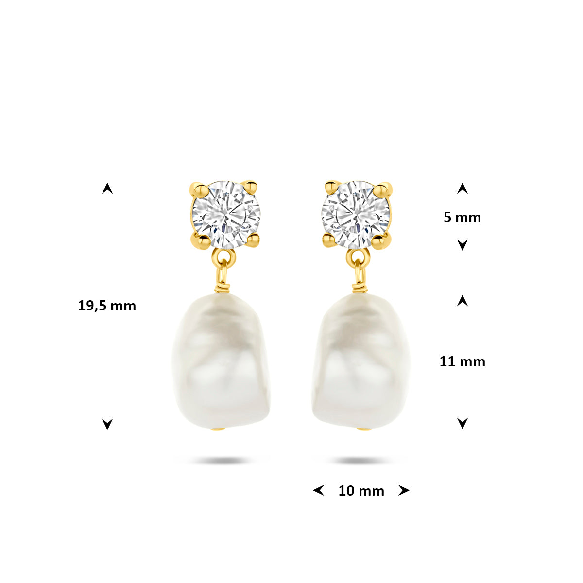 Ohrhänger Perle und Zirkonia 19,5 mm 1 Mikron silbervergoldet (gelb)