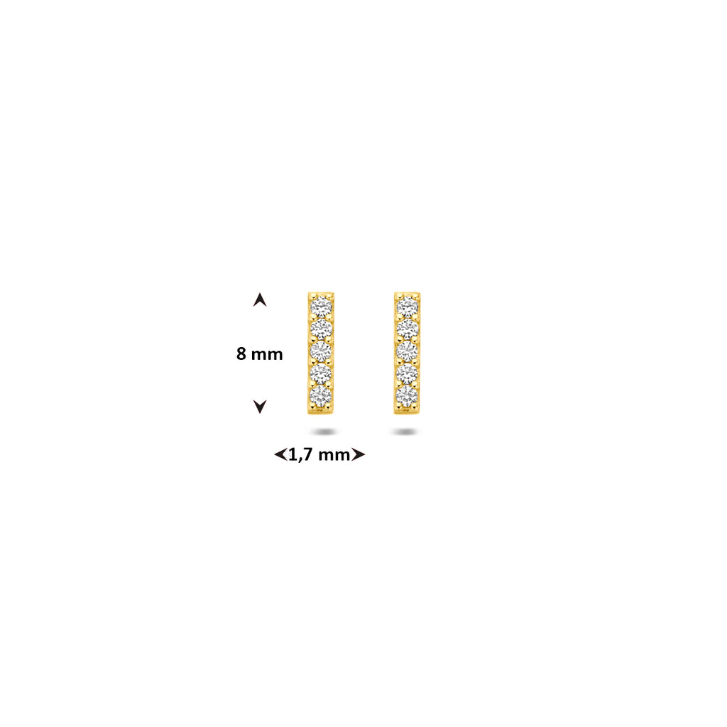 Ohrstecker Balken Zirkonia 8 mm 14K Gelbgold