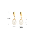 Ohrhänger Perle und Zirkonia 19 mm 14K Gelbgold