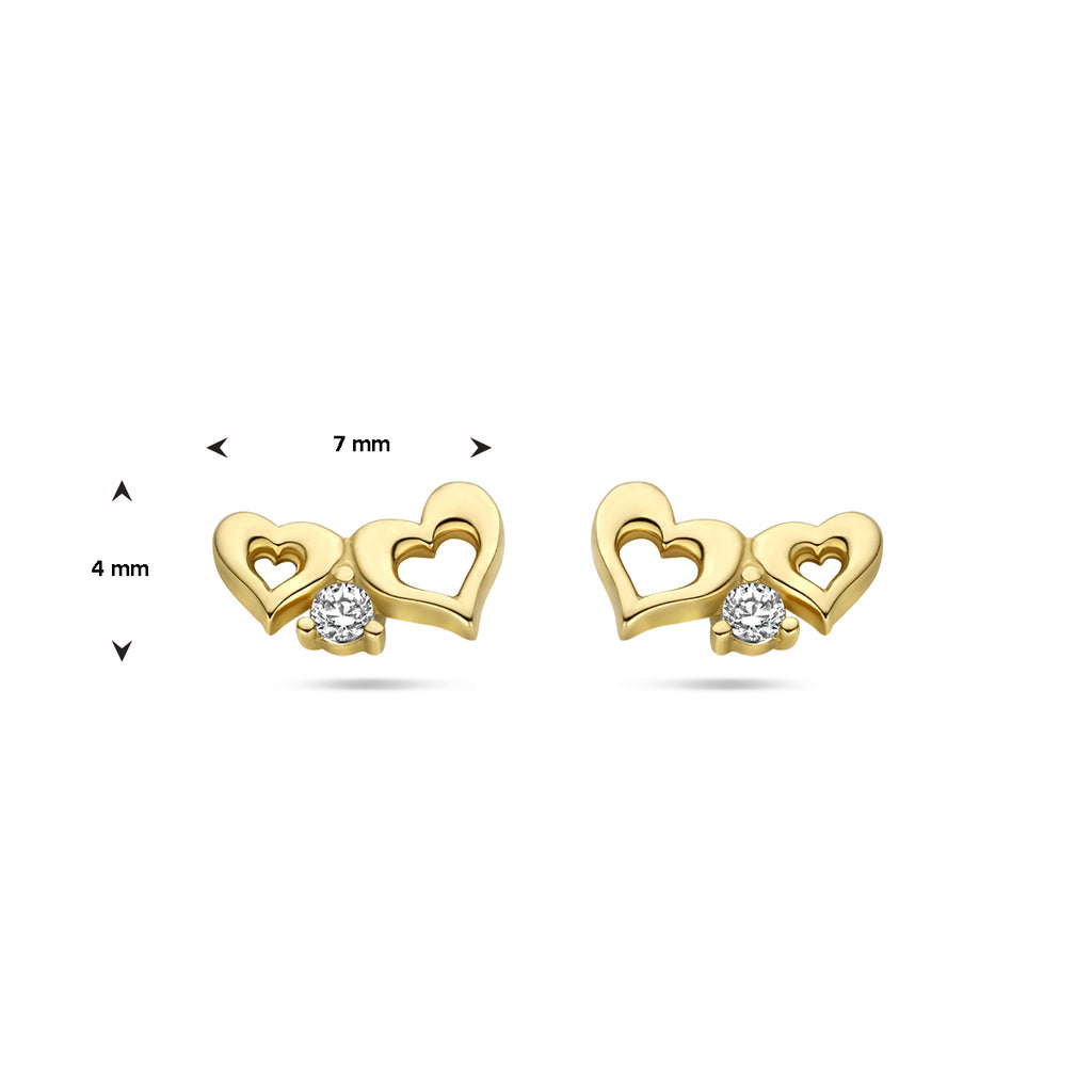 Ohrringe mit Herzen aus Zirkonia 14K Gelbgold