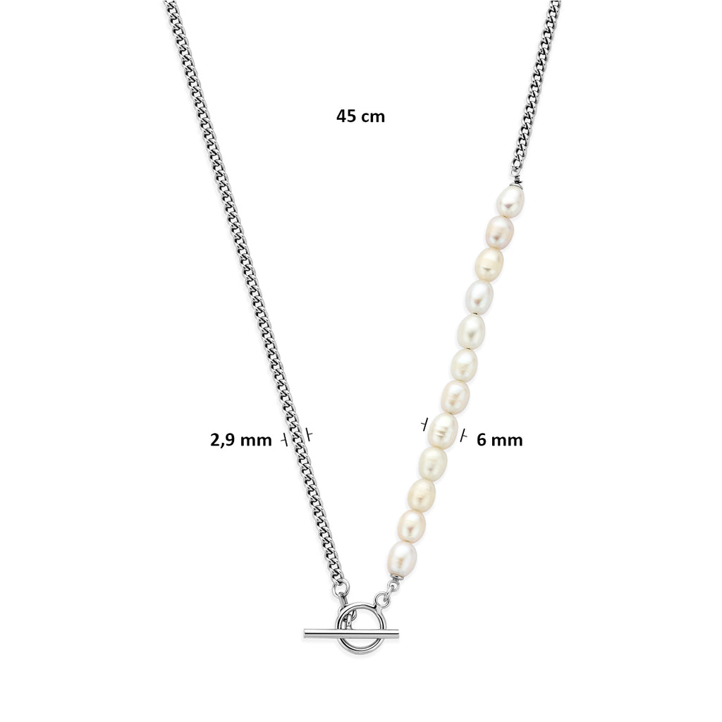 collier parels kapittelslot 45 cm zilver gerhodineerd