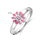 ring emaille bloem roze zirkonia zilver gerhodineerd