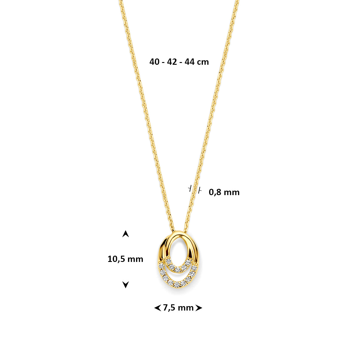 collier zirkonia 40 - 42 - 44 cm 14K geelgoud