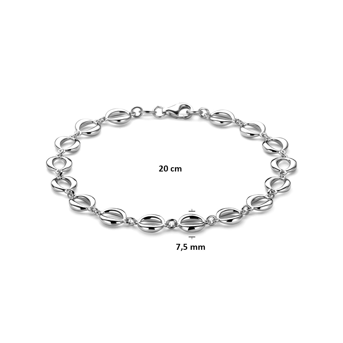 Armband 7,5 mm 20 cm rhodiniertes Silber