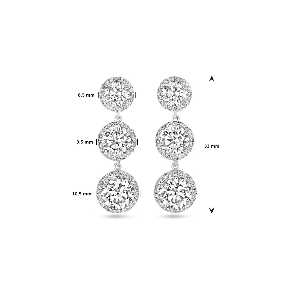 Ohrhänger Zirkonia 33 mm Silber rhodiniert