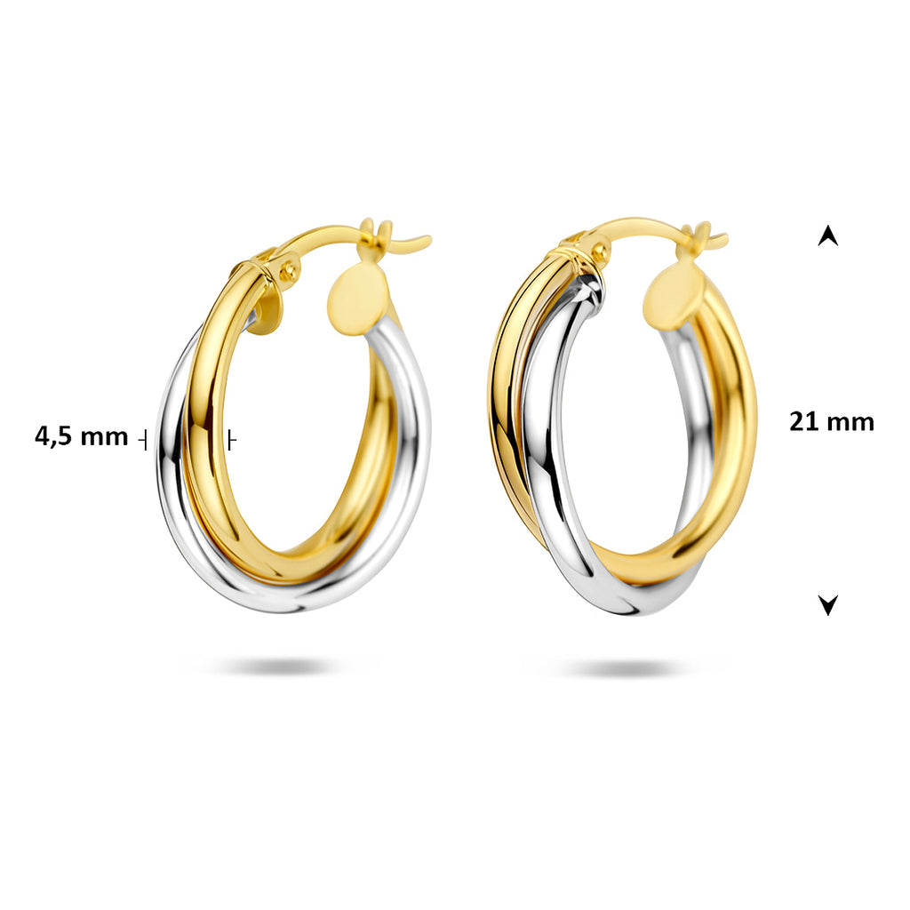 oorringen 21 mm 14K bicolor goud geel/wit