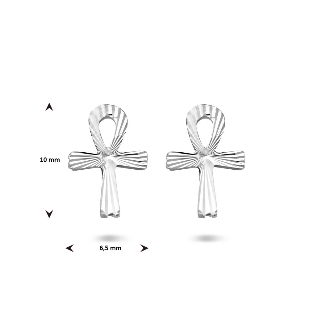 Ohrstecker Ankh Kreuz Diamant Silber Weiß