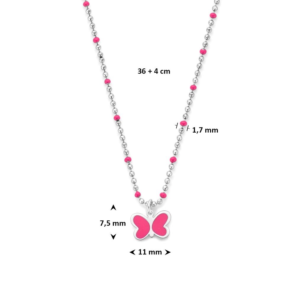 collier vlinder emaille 36 + 4 cm zilver gerhodineerd