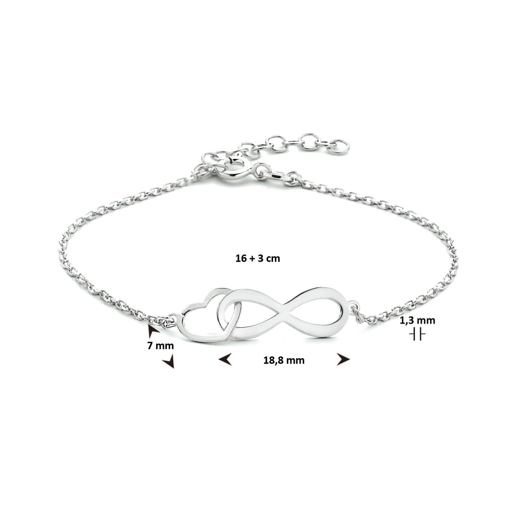 Armband Unendlichkeit und Herz 16 + 3 cm Silber rhodiniert