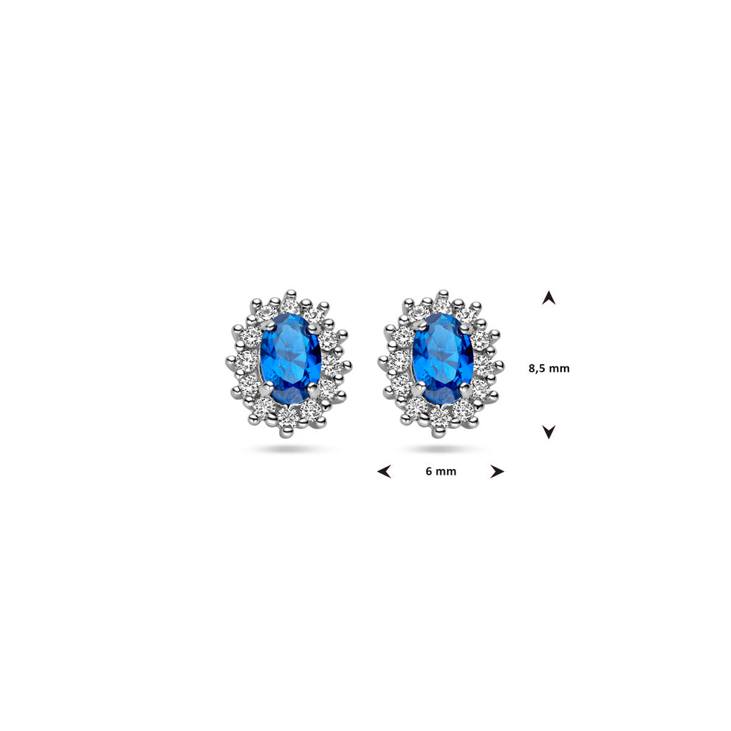Ohrstecker Zirkonia und synthetischer Saphir Halo Silber rhodiniert