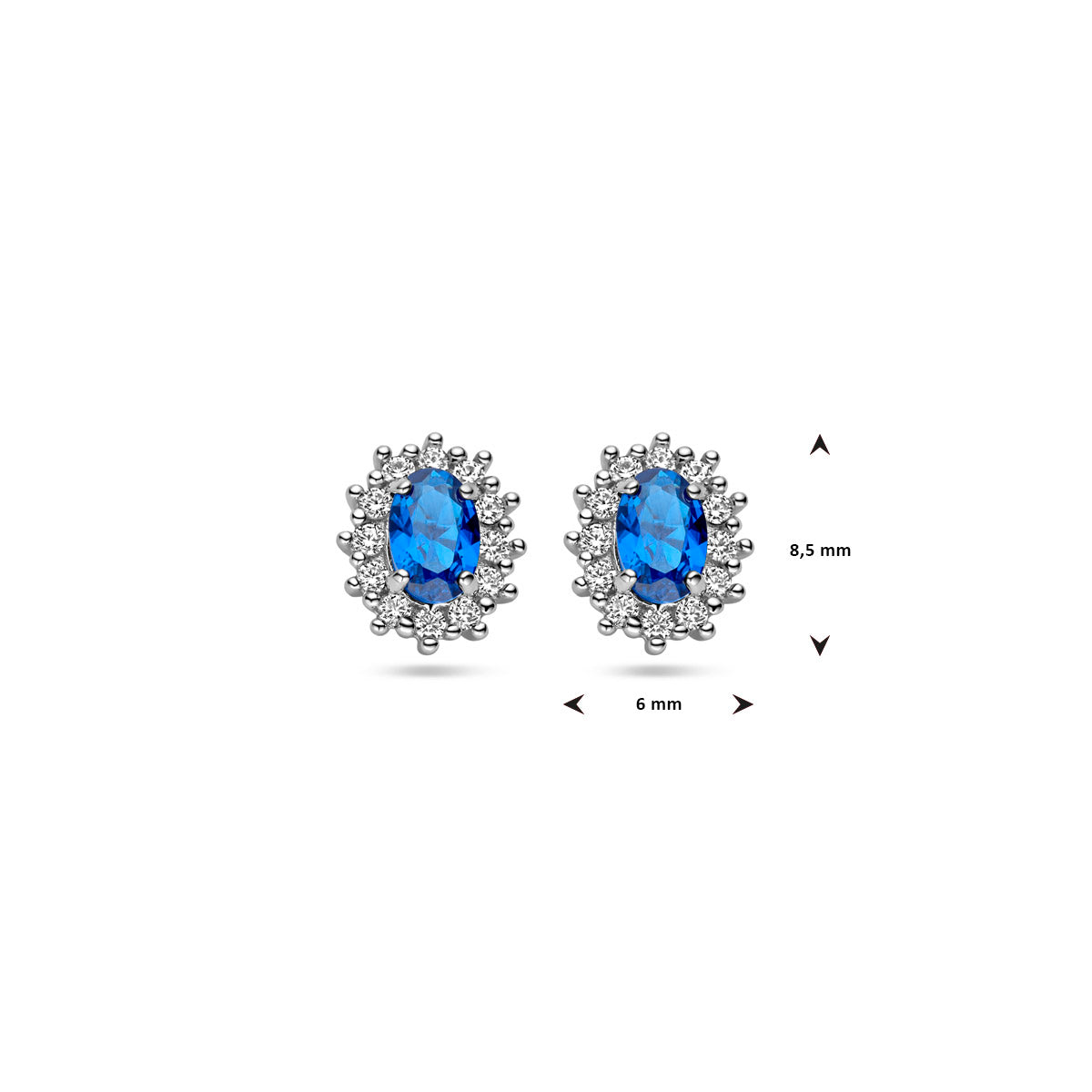 Ohrstecker Zirkonia und synthetischer Saphir Halo Silber rhodiniert