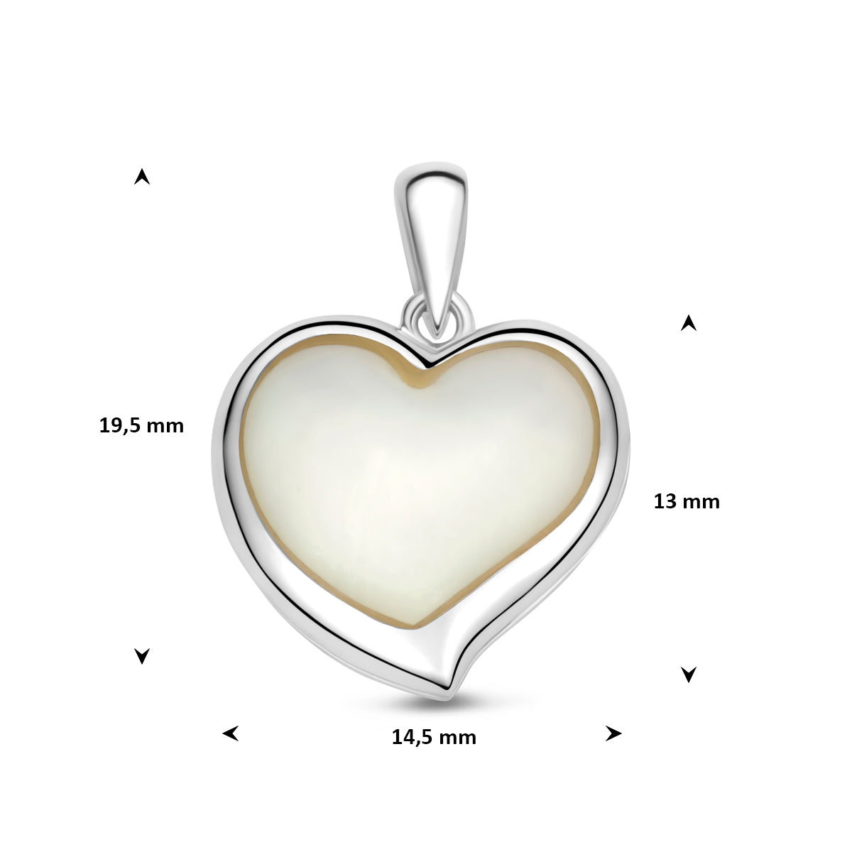 medaillon hart parelmoer 13 mm zilver gerhodineerd