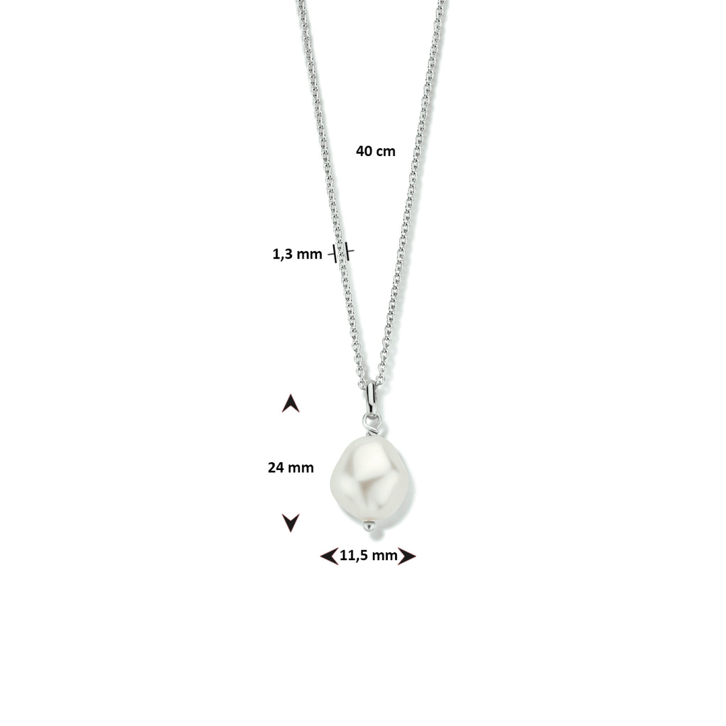 collier synth. parel 40 cm zilver gerhodineerd