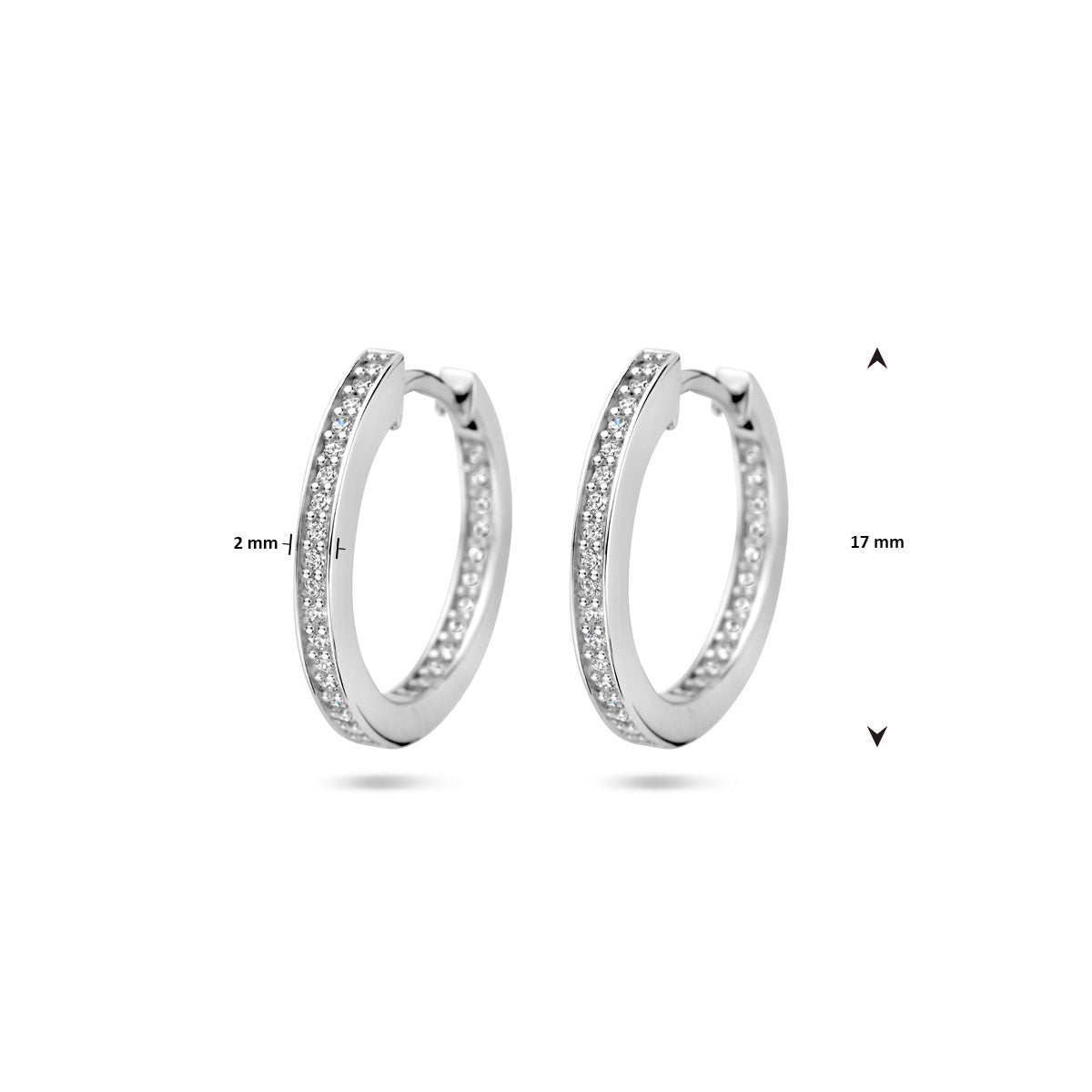 klapoorringen zirkonia 2 mm buis zilver gerhodineerd