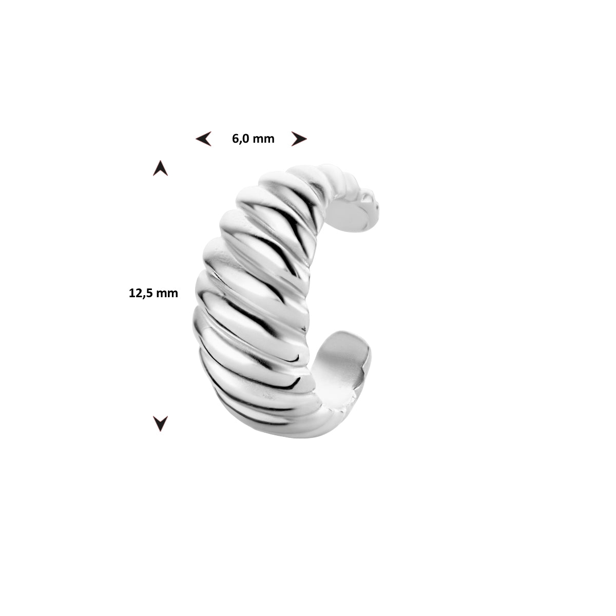 earcuff 12,5 mm zilver gerhodineerd