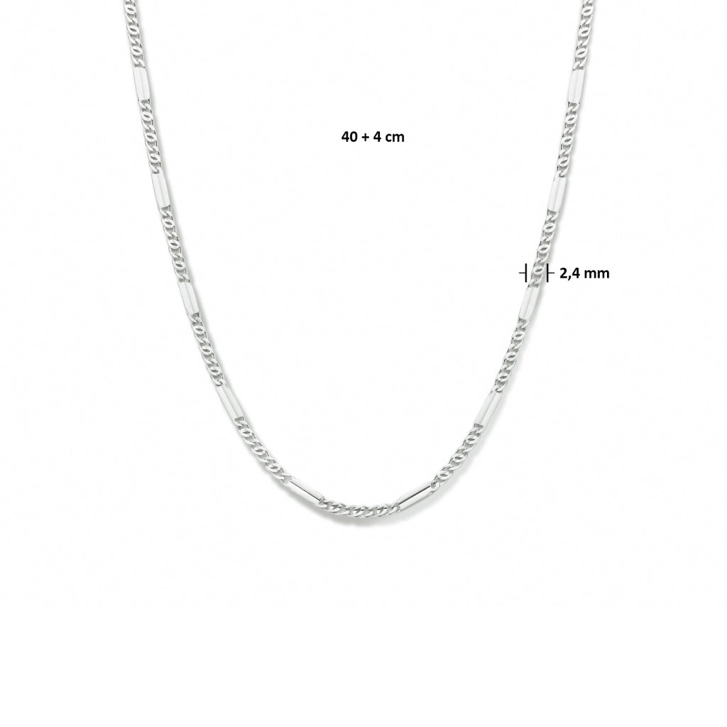 collier valkenoog met tussenstuk 2,4 mm 40 + 4 cm zilver gerhodineerd