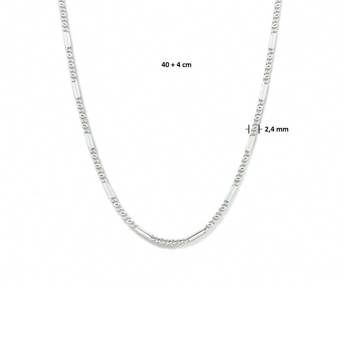 collier valkenoog met tussenstuk 2,4 mm 40 + 4 cm zilver gerhodineerd