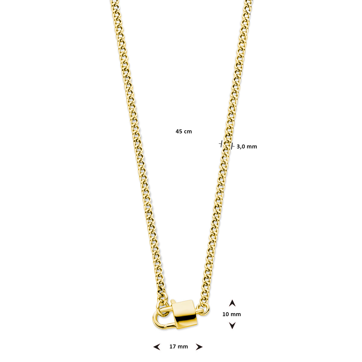 collier slot 3,0 mm 45 cm 3 micron zilver verguld (geel)