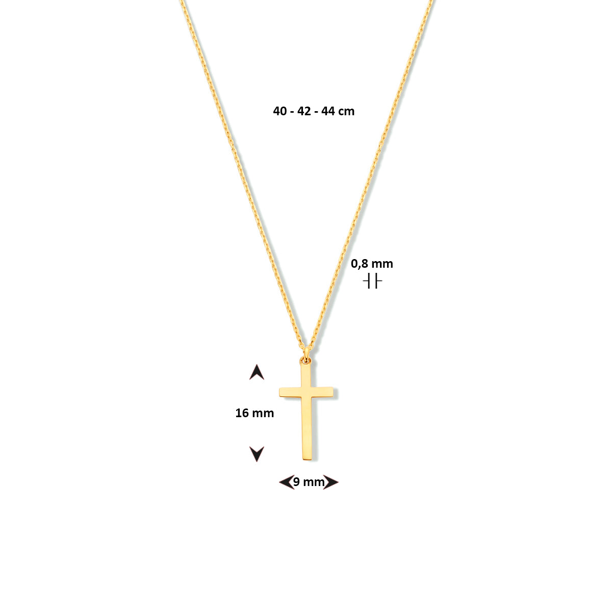 Halskette Kreuz 40 - 42 - 44 cm 14K Gelbgold