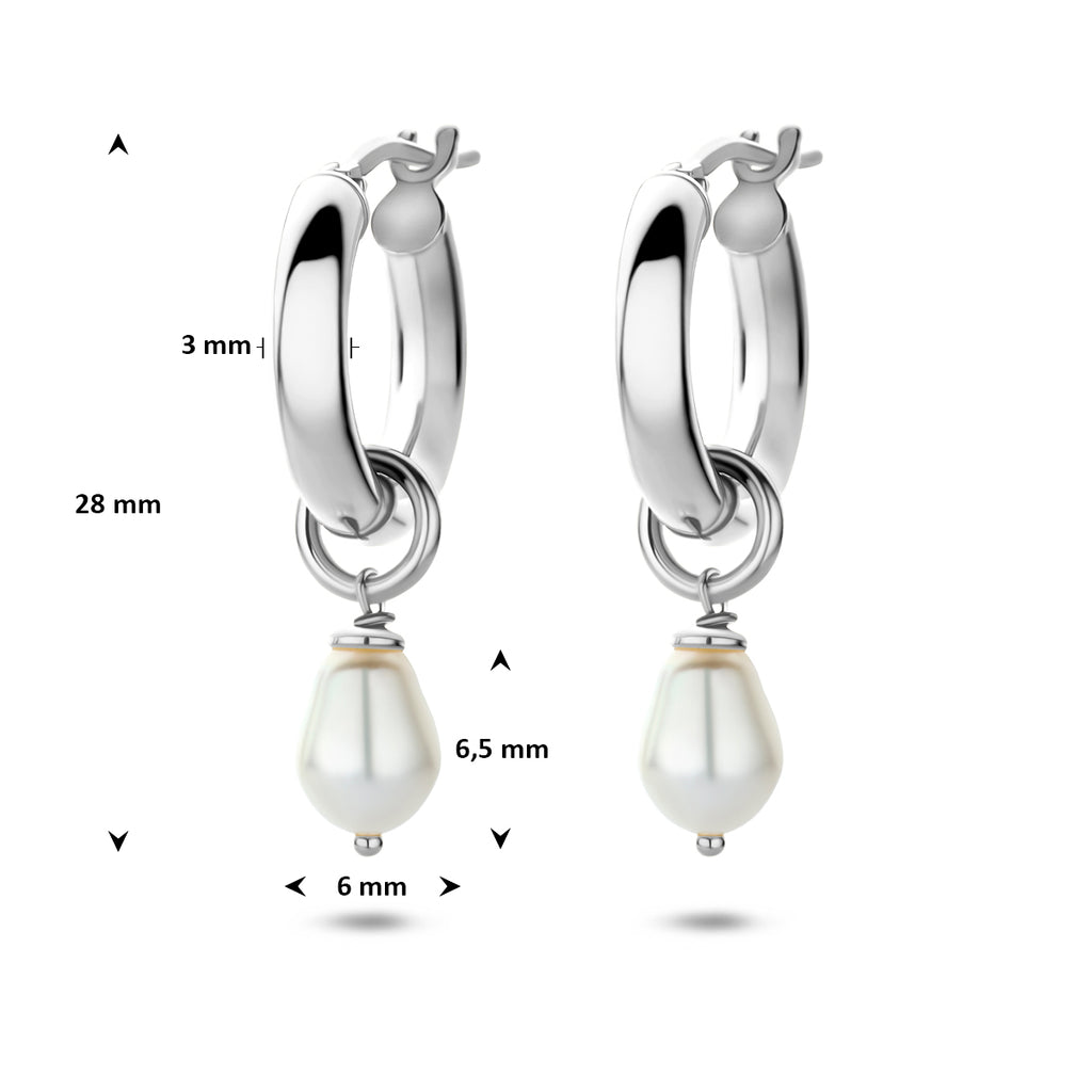 oorringen parel 28 mm zilver gerhodineerd