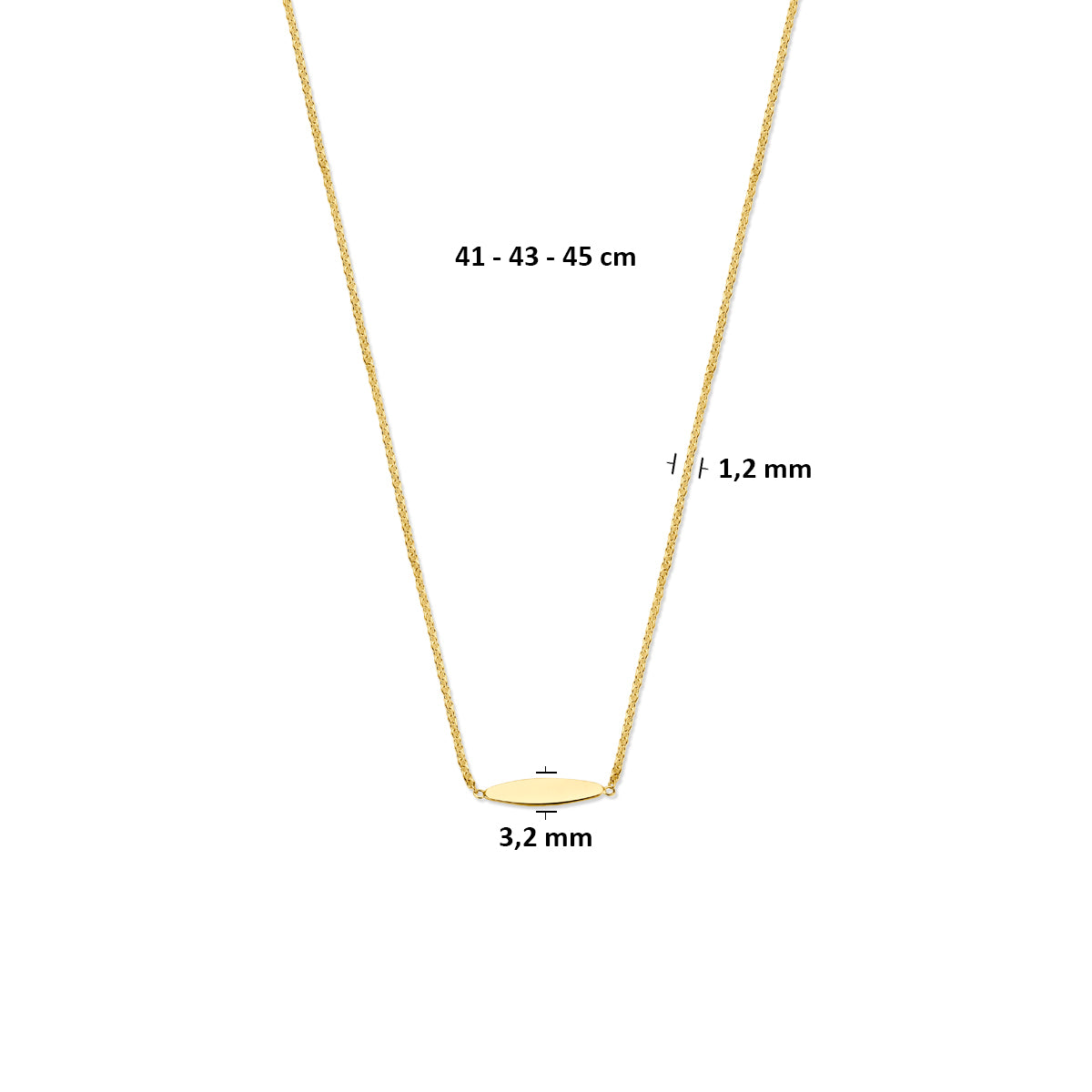 9k collier 41 - 43 - 45 cm 9K geel