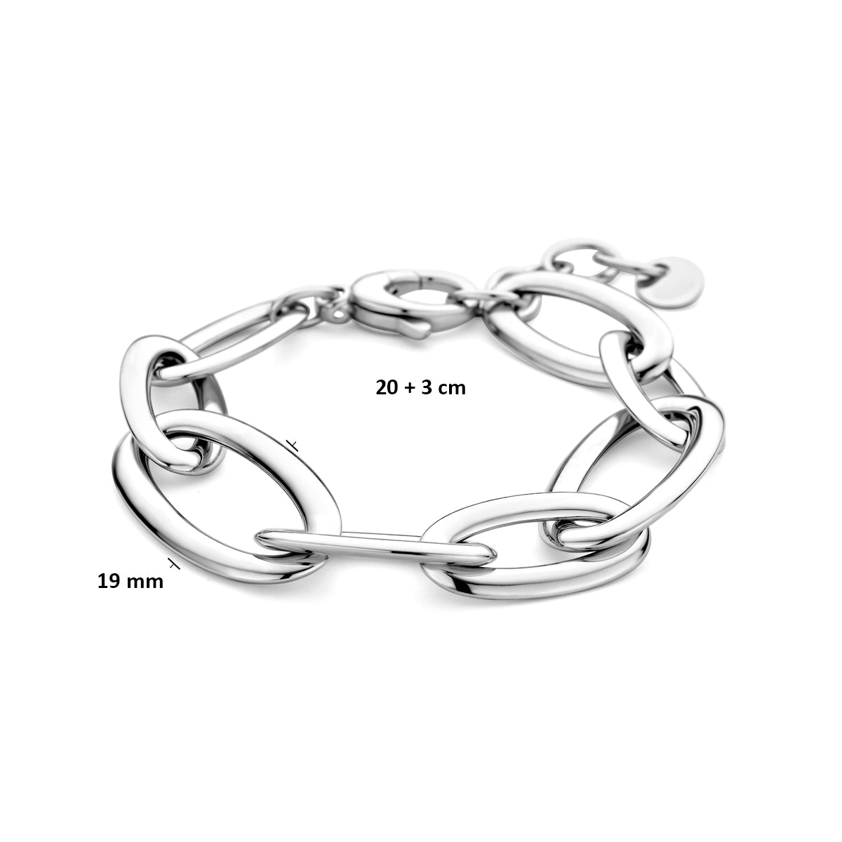 Armband 19 mm 20 + 3 cm Silber rhodiniert