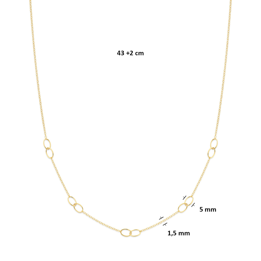 collier ovaaltjes 43 + 2 cm 14K geelgoud - ovaal