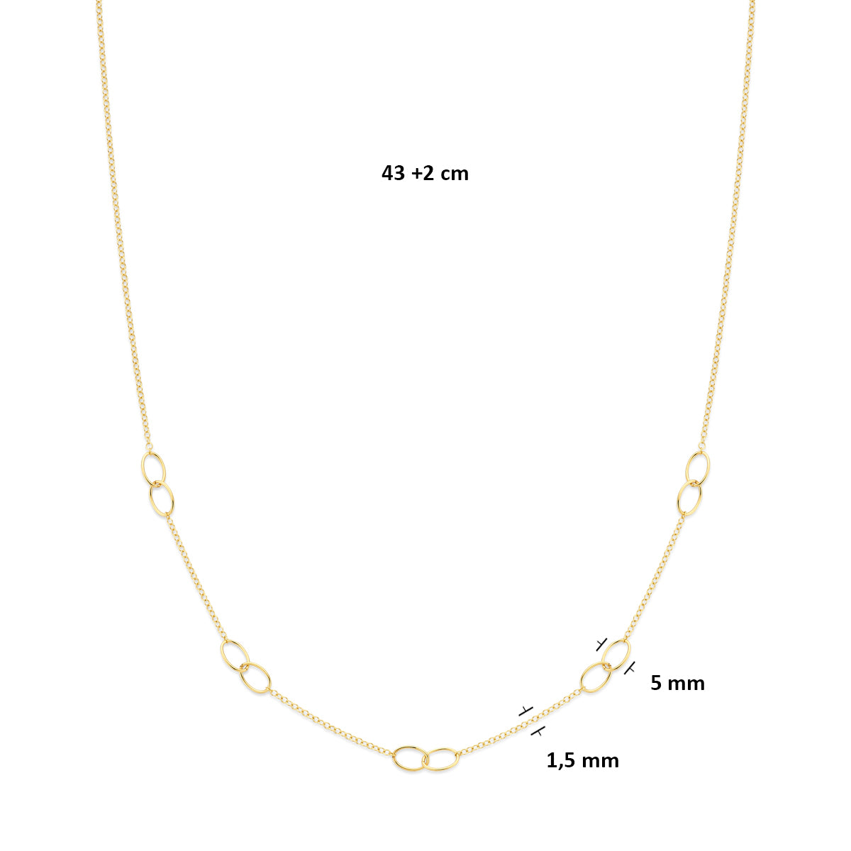 collier ovaaltjes 43 + 2 cm 14K geelgoud - ovaal