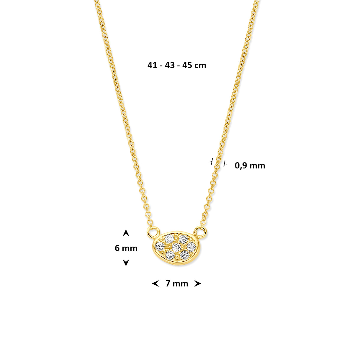 collier diamant 0.07ct h si 41 - 43 - 45 cm 14K geelgoud