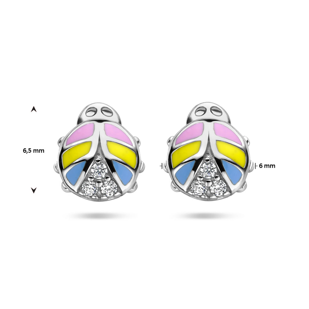 Ohrstecker Marienkäfer Zirkonia Emaille Silber rhodiniert