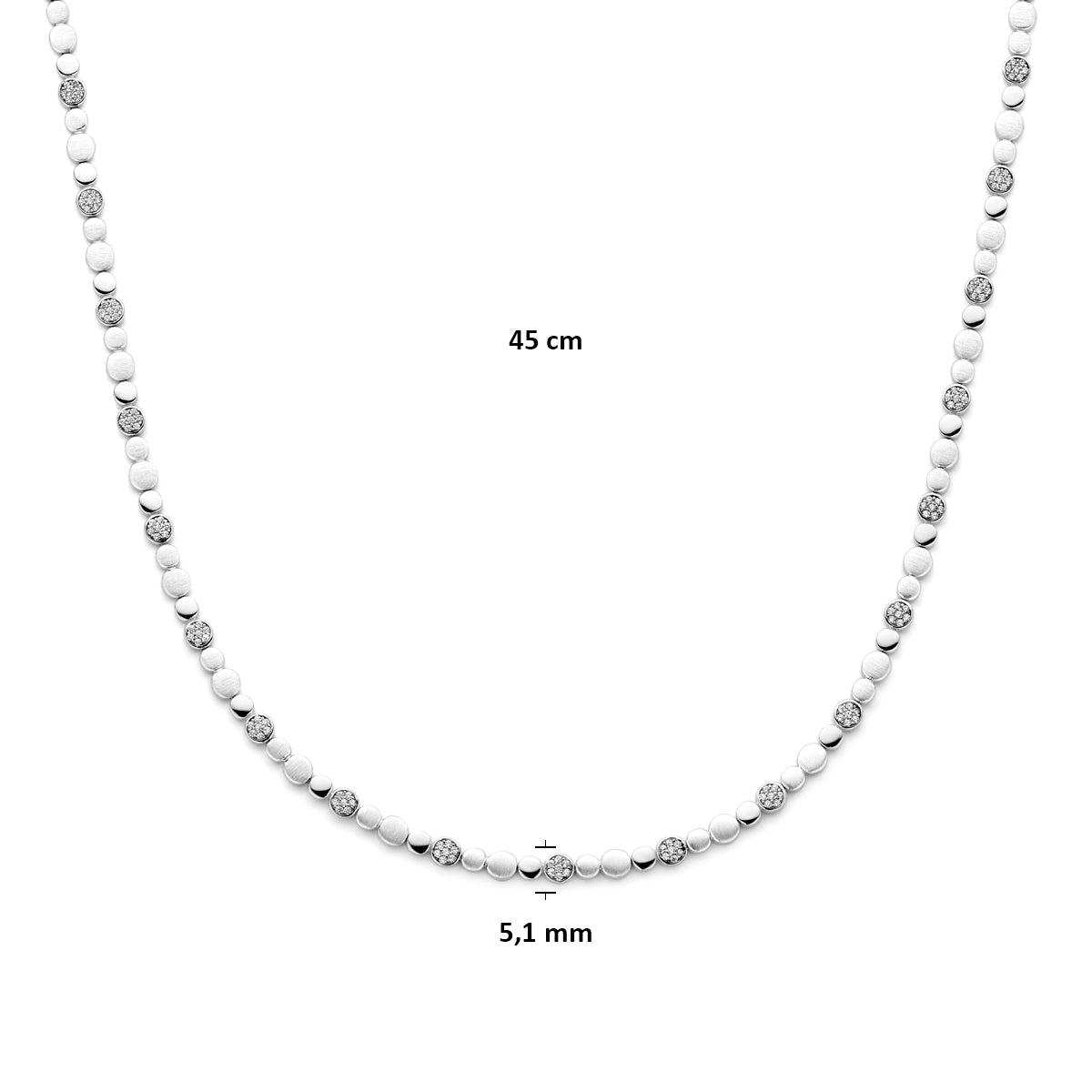 collier zirkonia poli/mat 5,1 mm 45 cm zilver gerhodineerd