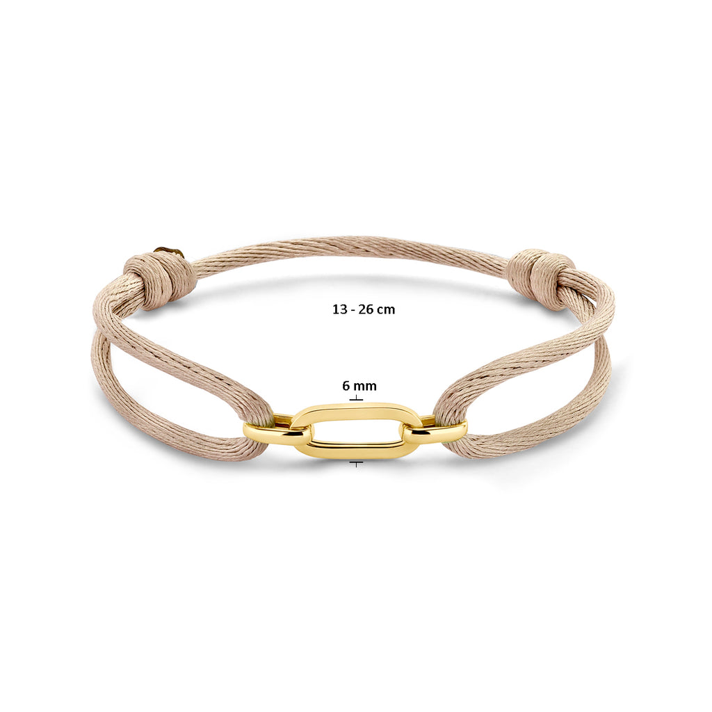 Armband satinbeige 13 - 26 cm 14K Gold mit Kautschuk/Nylon/Leder