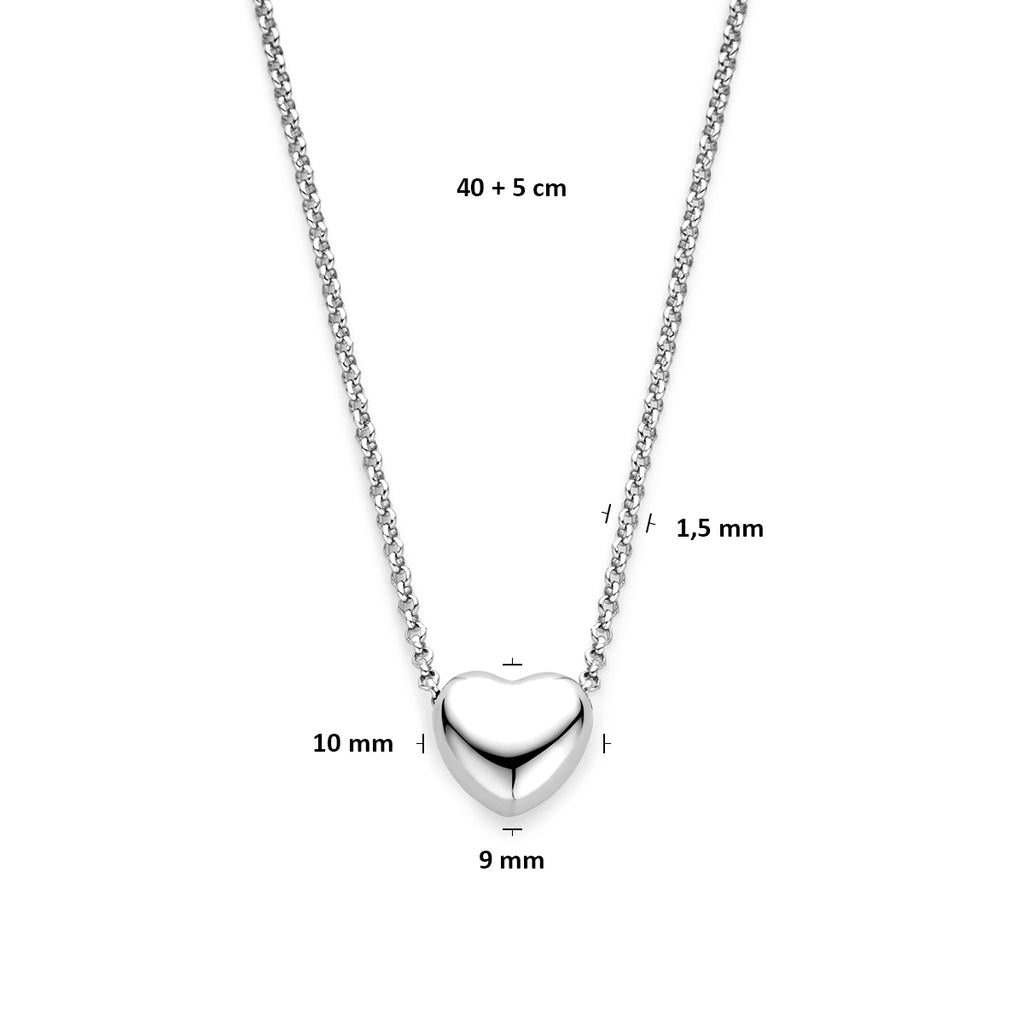 collier hart 1,5 mm 40 + 5 cm zilver gerhodineerd