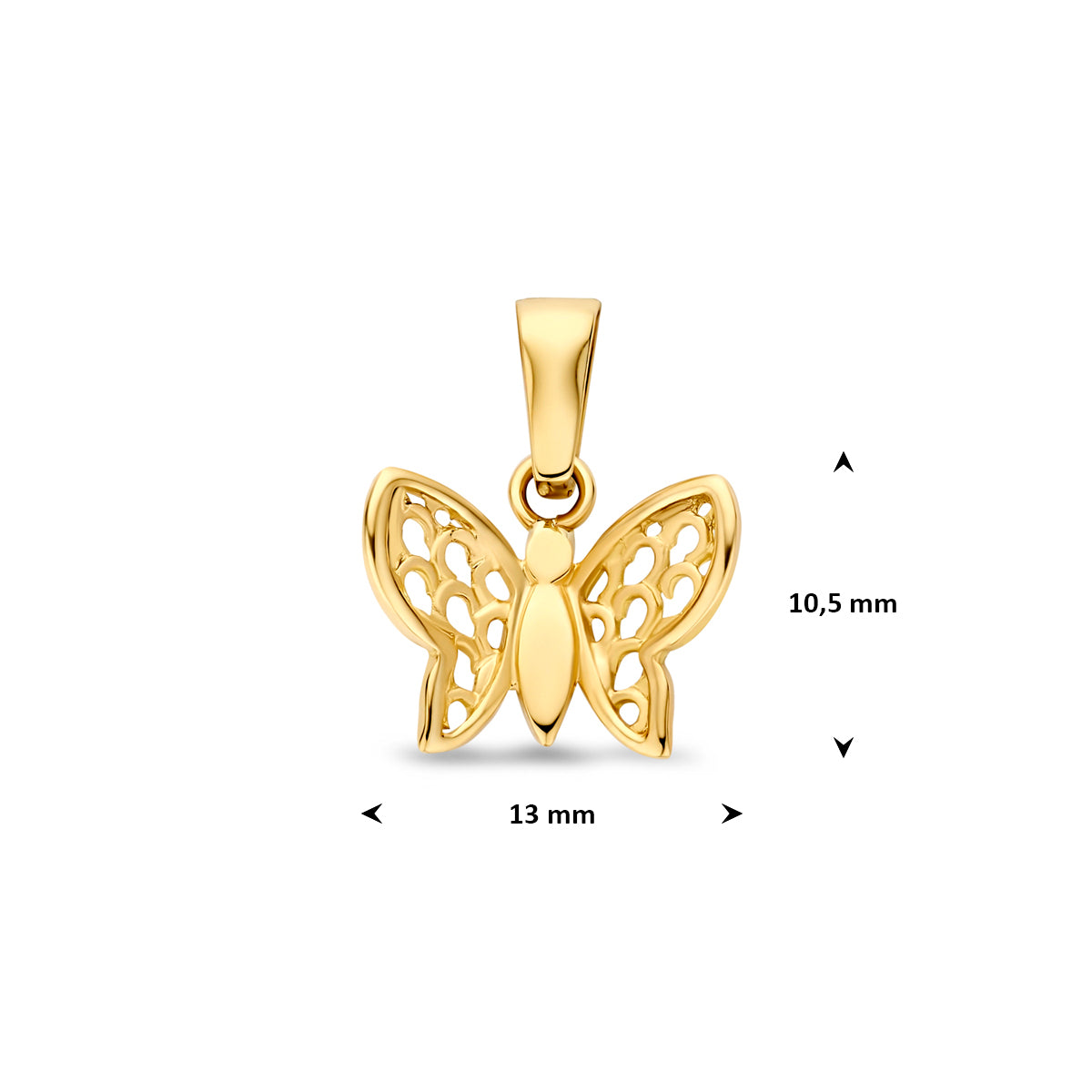hanger vlinder poli/mat 10,5 mm 14K geelgoud